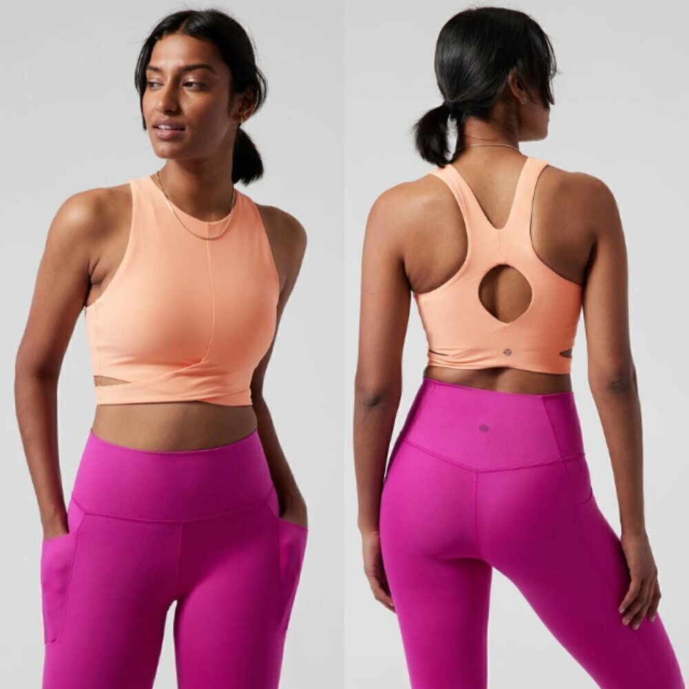Athleta Conscious Crop Cut Out Sport Bra In Bright Peach D - DD Cup